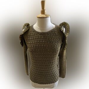 Kenzo Olive Green Sweater with Unique Shoulder Details